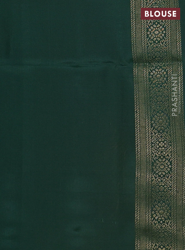 Kanchipuram soft silk saree mustard yellow and green with stripes pattern & zari buttas in borderless style