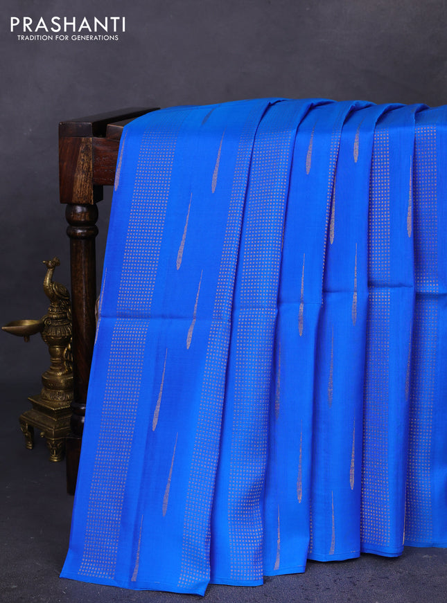 Kanchipuram soft silk saree royal blue and purple with allover zari weaves in borderless style
