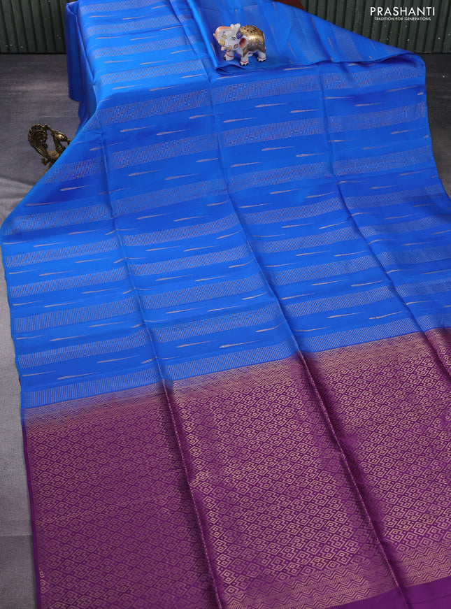 Kanchipuram soft silk saree royal blue and purple with allover zari weaves in borderless style