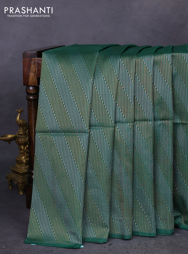 Kanchipuram soft silk saree green with allover silver & gold zari weaves in borderless style