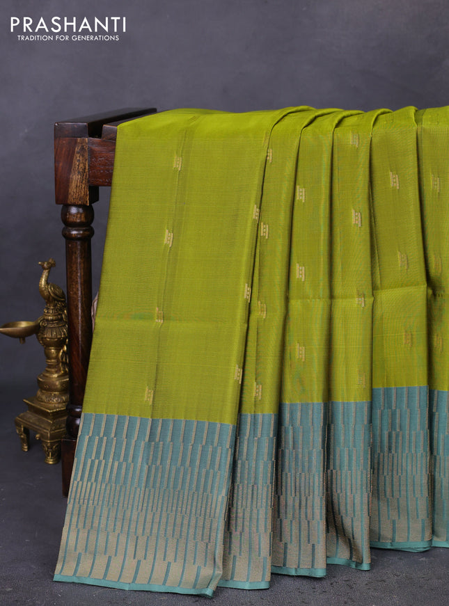 Kanchipuram soft silk saree light green and pastel green with zari woven buttas and rich zari woven border