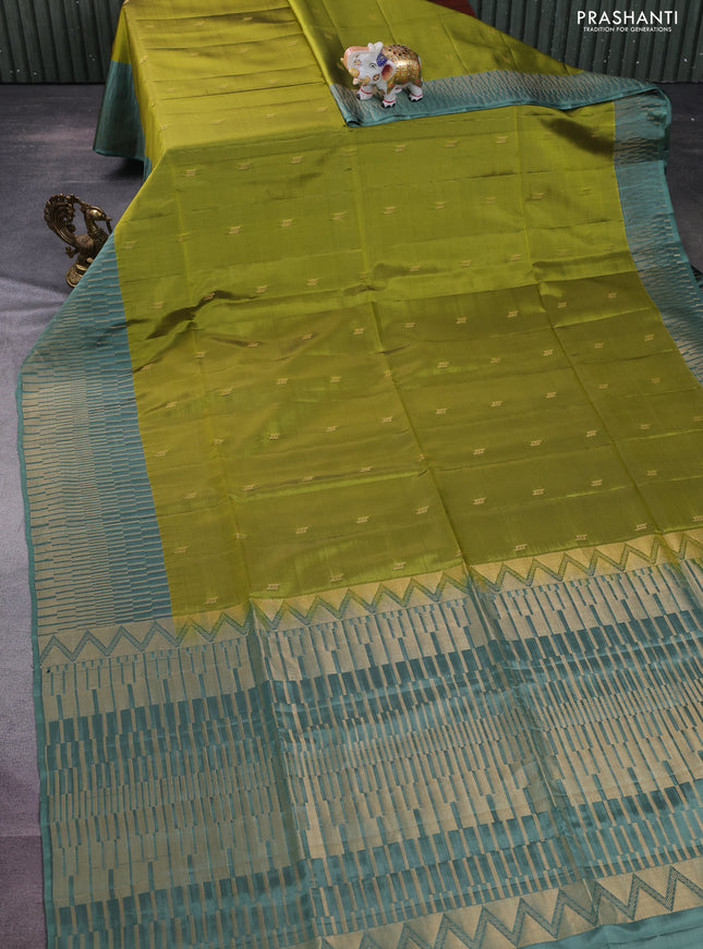 Kanchipuram soft silk saree light green and pastel green with zari woven buttas and rich zari woven border