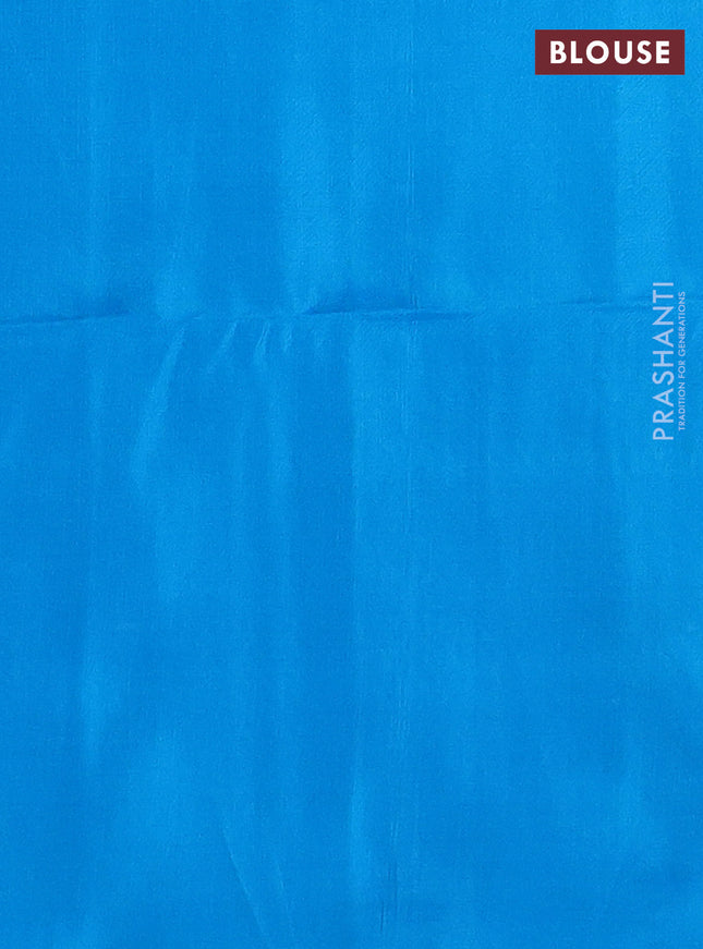 Kanchipuram soft silk saree orange and cs blue with allover zari weaves in borderless style