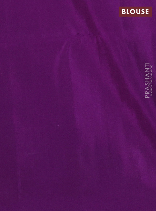 Kanchipuram soft silk saree teal green and purple with allover zari weaves in borderless style