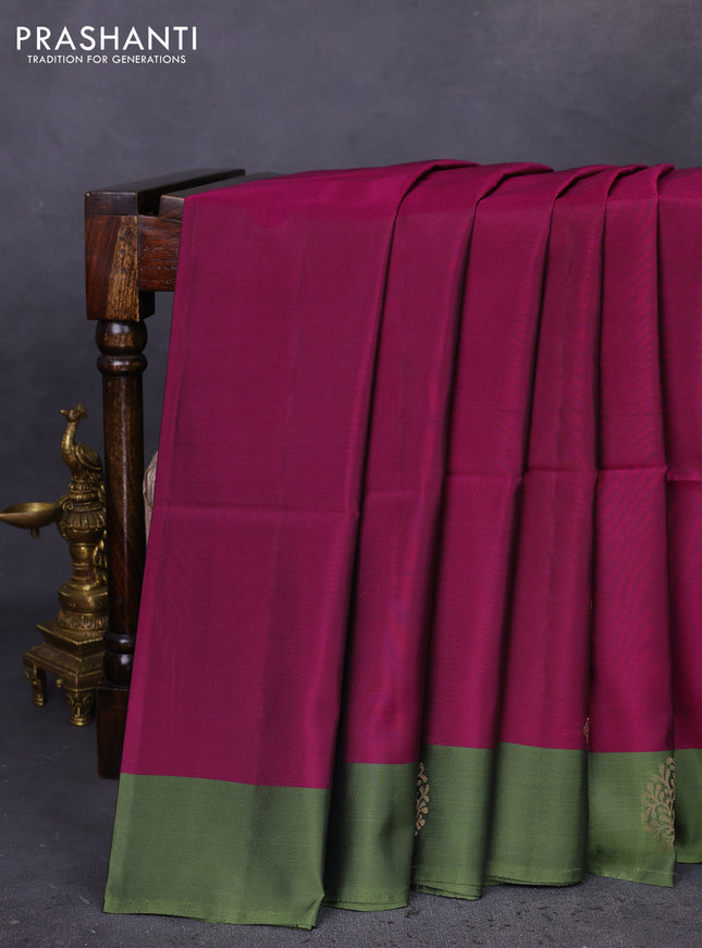 Kanchipuram soft silk saree purple and pastel green with zari woven buttas and zari woven butta border