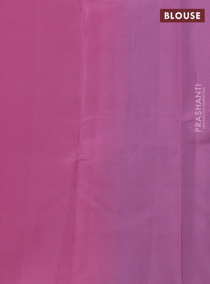 Kanchipuram silk saree teal blue and light pink with zari woven buttas in borderless style