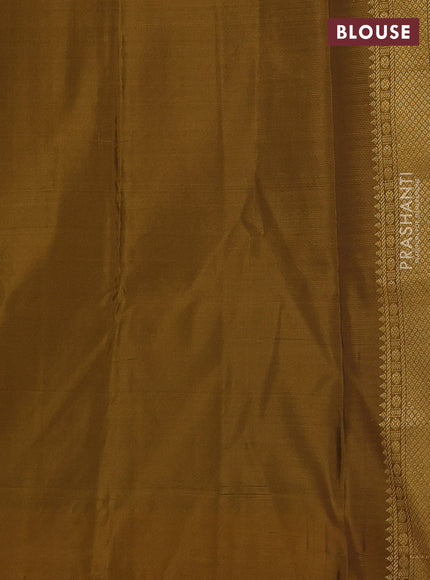 Kanchipuram silk saree blue and mustard yellow with zari woven buttas and zari woven butta border