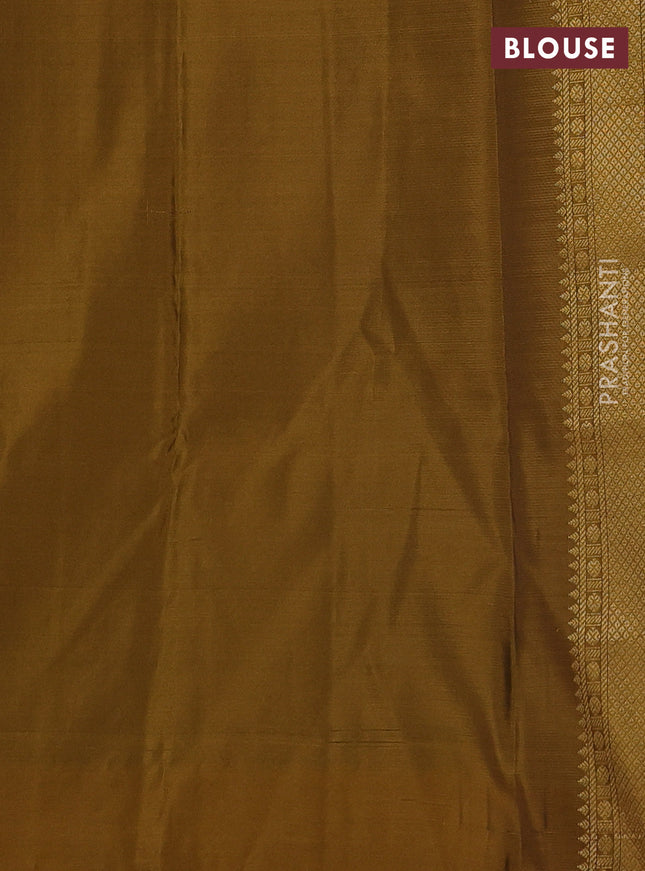 Kanchipuram silk saree blue and mustard yellow with zari woven buttas and zari woven butta border