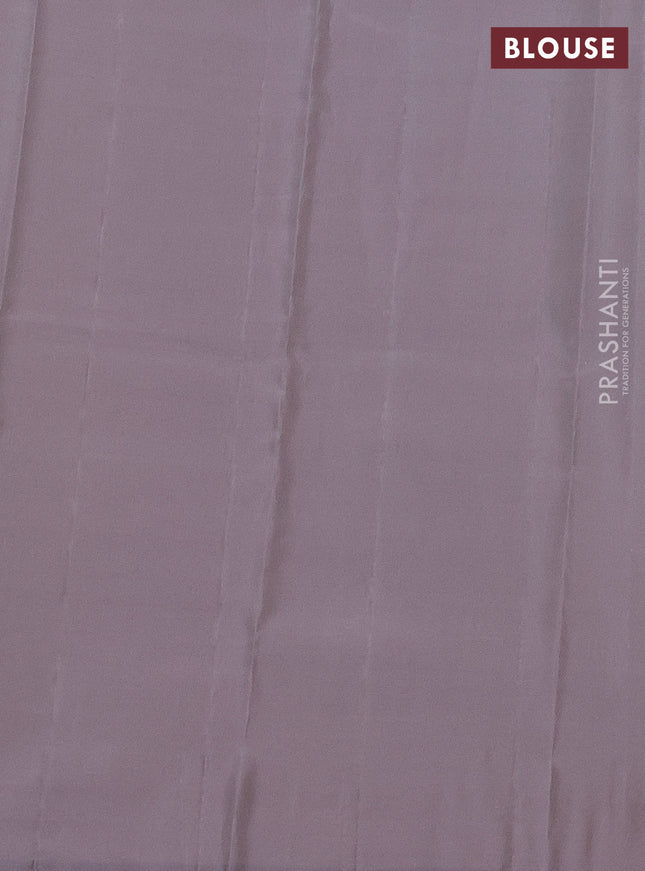 Kanchipuram silk saree lime yellow and grey with copper zari woven buttas in borderless style