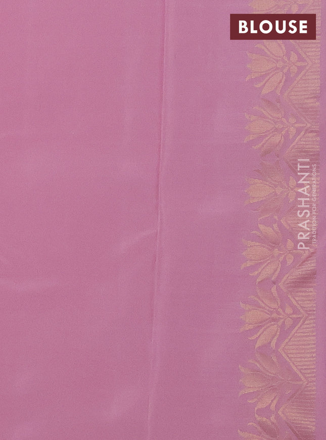Kanchipuram silk saree pastel pink with zari woven buttas in borderless style