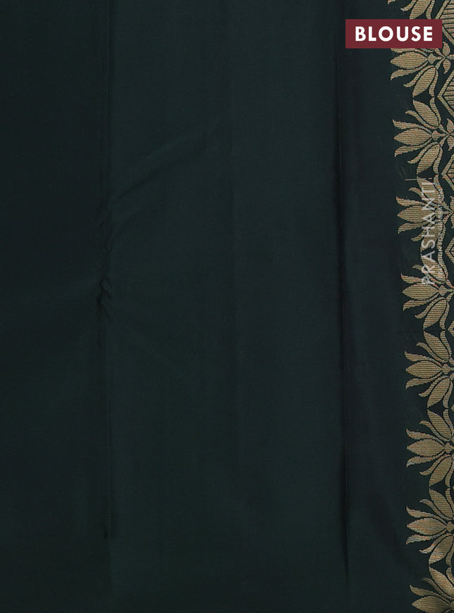 Kanchipuram silk saree bottle green with zari woven buttas in borderless style