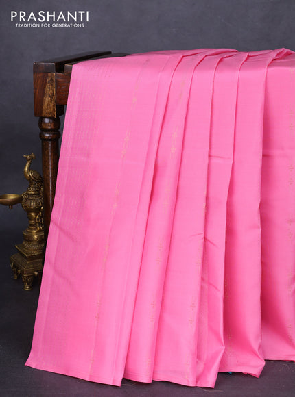 Kanchipuram silk saree light pink and green with allover zari weaves & buttas in borderless style