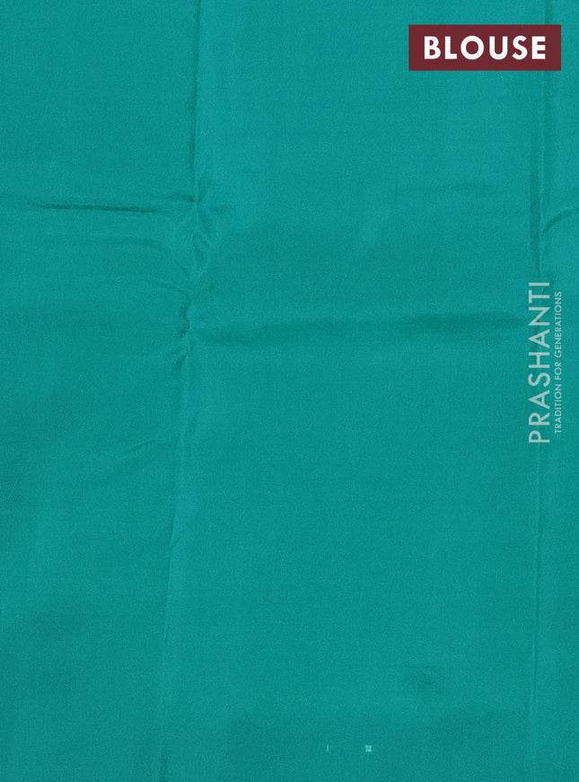 Kanchipuram silk saree yellow and teal green with allover zari weaves in borderless style