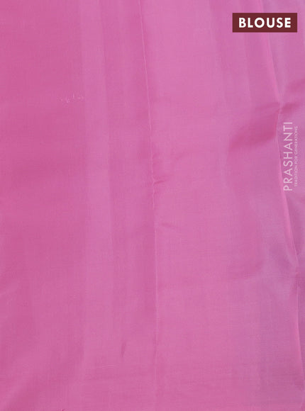 Kanchipuram silk saree grey and pink shade with allover copper zari weaves & buttas in borderless style