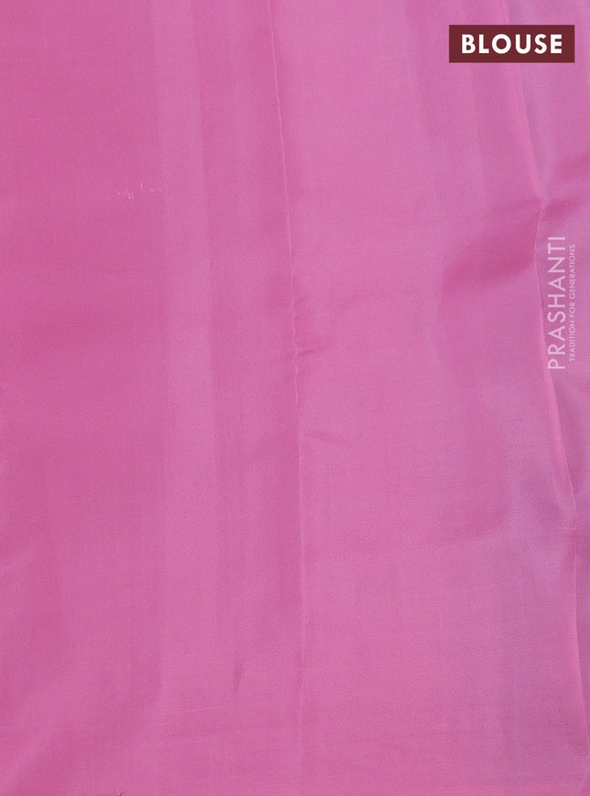 Kanchipuram silk saree grey and pink shade with allover copper zari weaves & buttas in borderless style