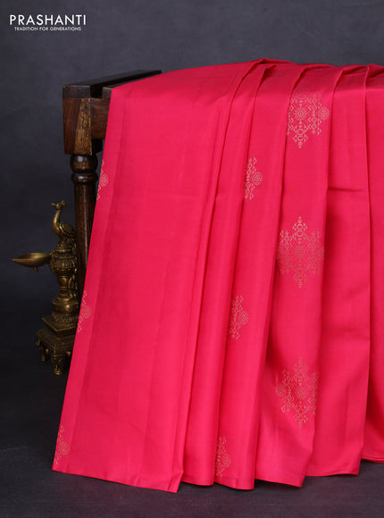 Kanchipuram silk saree pink and teal blue with zari woven buttas in borderless style