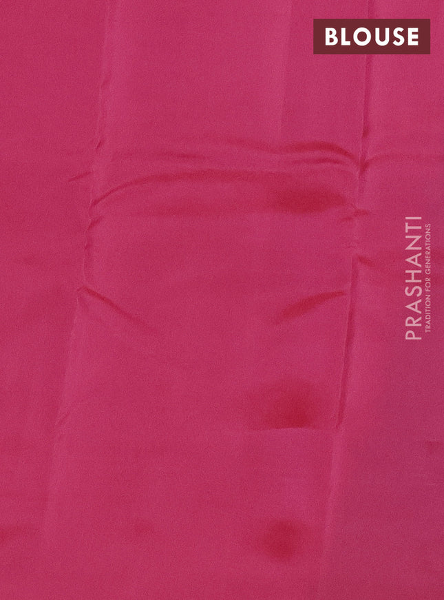 Kanchipuram silk saree teal blue and pink shade with zari woven buttas in borderless style