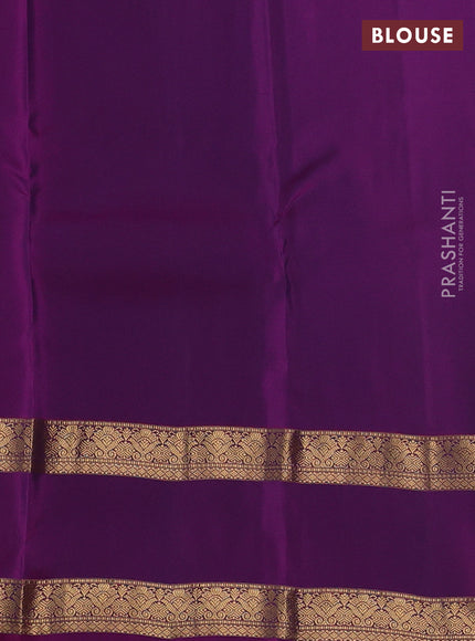 Kanchipuram silk saree cs blue and purple with plain body and rettapet zari woven border