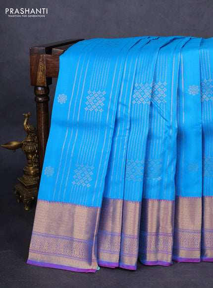 Kanchipuram silk saree cs blue and dual shade of purple with allover zari weaves and zari woven border