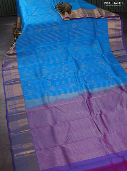 Kanchipuram silk saree cs blue and dual shade of purple with allover zari weaves and zari woven border