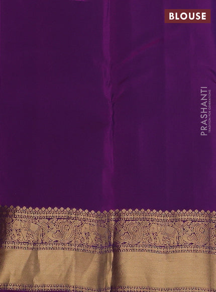 Kanchipuram silk saree peacock blue and purple with allover zari weaves and zari woven border