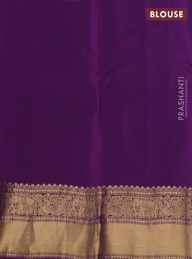 Kanchipuram silk saree peacock blue and purple with allover zari weaves and zari woven border