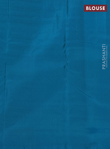 Kanchipuram silk saree teal green shade and cs blue with copper zari woven buttas in borderless style