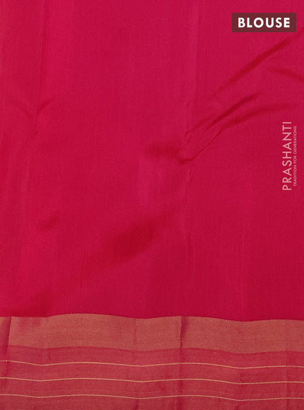 Kanchipuram silk saree yellow and pink with allover zari weaves and zari woven border