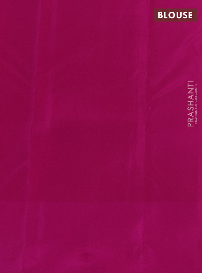 Kanchipuram silk saree rust shade and purple with plain body and rettapet zari woven border