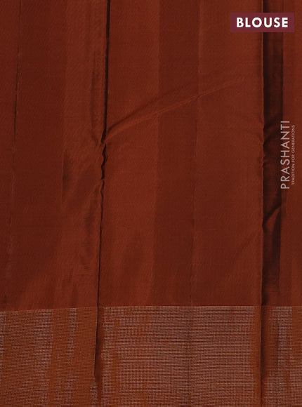 Kanchipuram silk saree blue and rustic orange with zari woven buttas and zari woven border