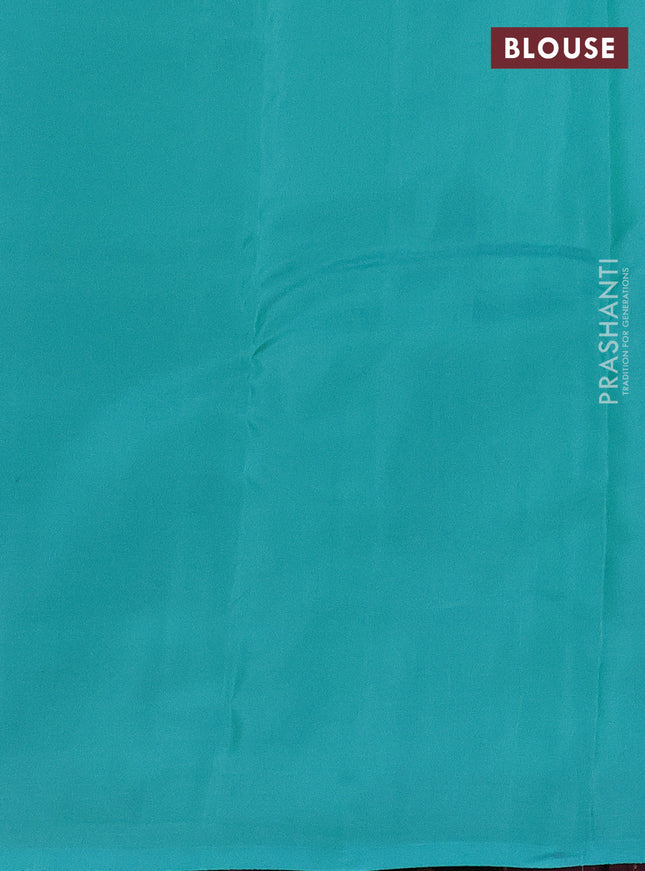 Kanchipuram silk saree wine shade and teal blue with allover copper zari weaves & buttas in borderless style