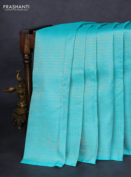 Kanchipuram silk saree teal blue and maroon with half & half style and rich zari woven border