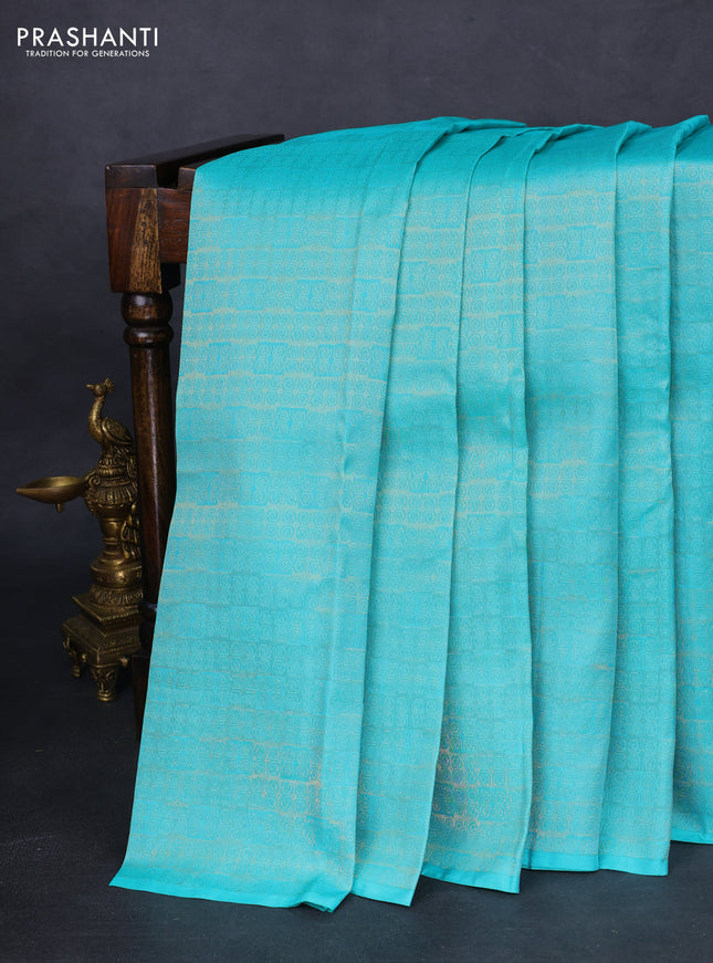 Kanchipuram silk saree teal blue and maroon with half & half style and rich zari woven border