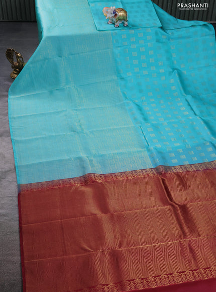 Kanchipuram silk saree teal blue and maroon with half & half style and rich zari woven border