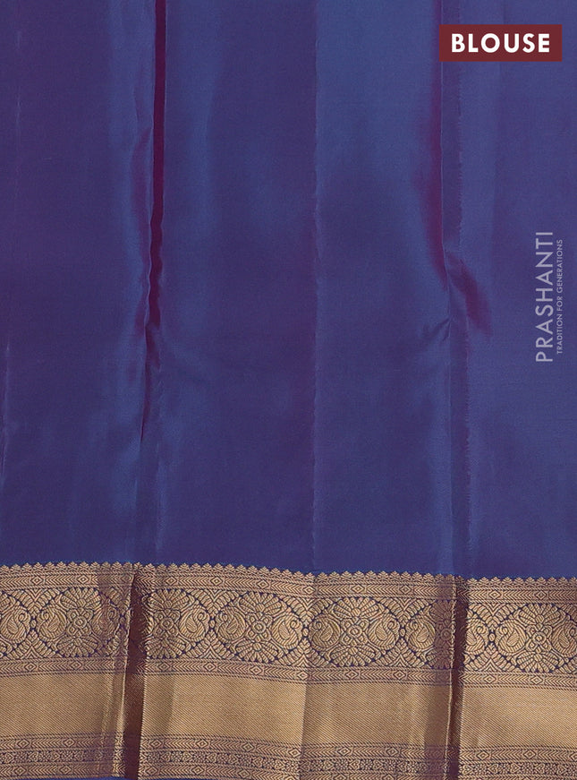 Kanchipuram silk saree dual shade of green and cs blue with zari woven buttas and zari woven border