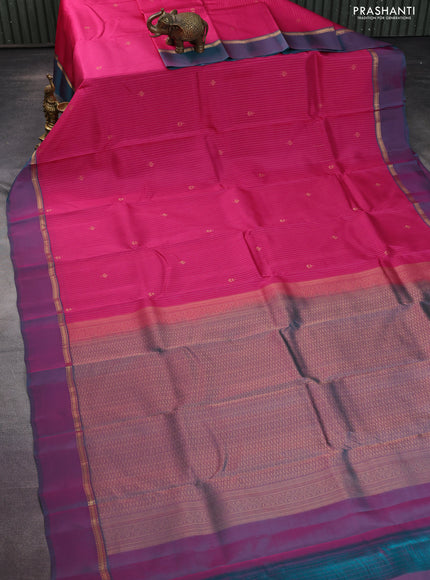 Kanchipuram silk saree pink and teal green with allover zari weaves and zari woven simple border