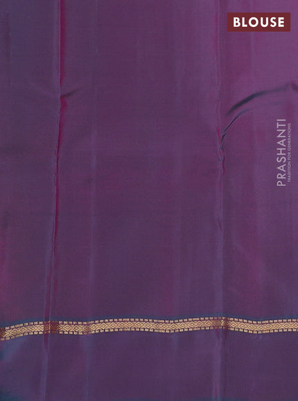Kanchipuram silk saree pink and teal green with allover zari weaves and zari woven simple border