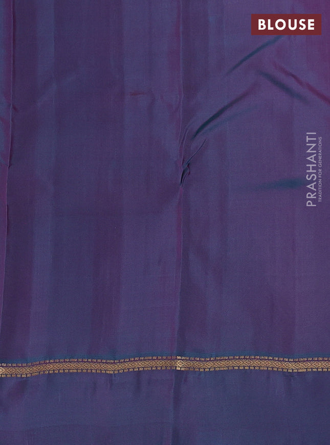 Kanchipuram silk saree magenta pink and teal green with allover zari weaves and zari woven simple border