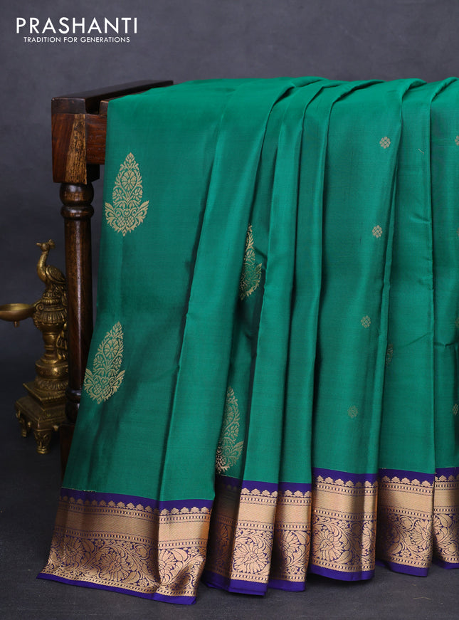 Kanchipuram silk saree green and blue with zari woven buttas and zari woven border