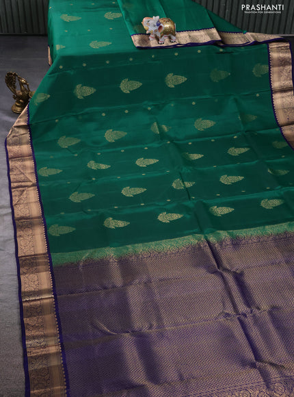 Kanchipuram silk saree green and blue with zari woven buttas and zari woven border
