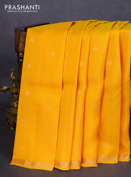 Kanchipuram silk saree mango yellow and teal blue with zari woven buttas and zari woven border