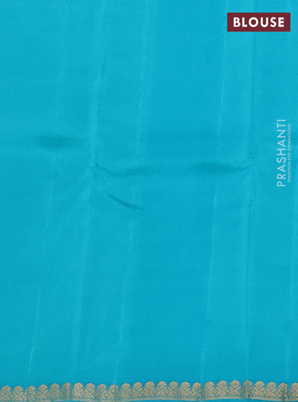 Kanchipuram silk saree mango yellow and teal blue with zari woven buttas and zari woven border