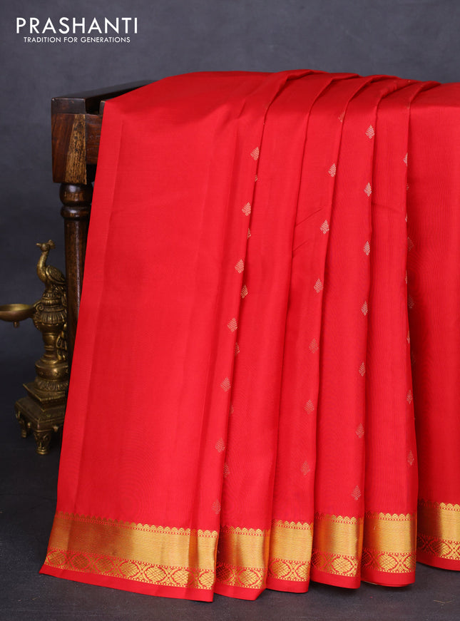 Kanchipuram silk saree red and beige with zari woven buttas and zari woven border