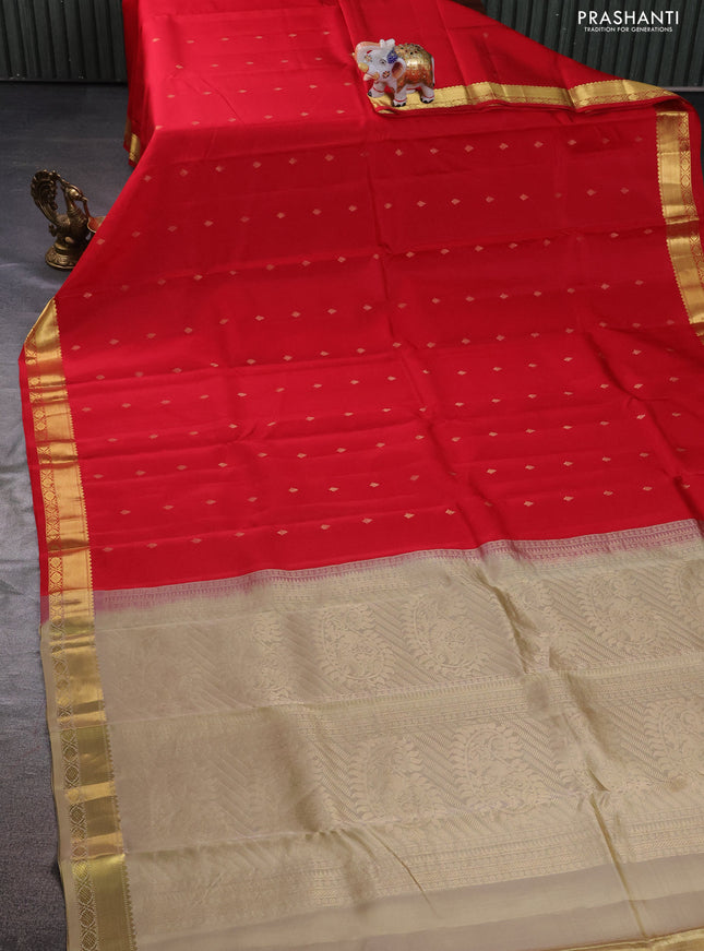 Kanchipuram silk saree red and beige with zari woven buttas and zari woven border