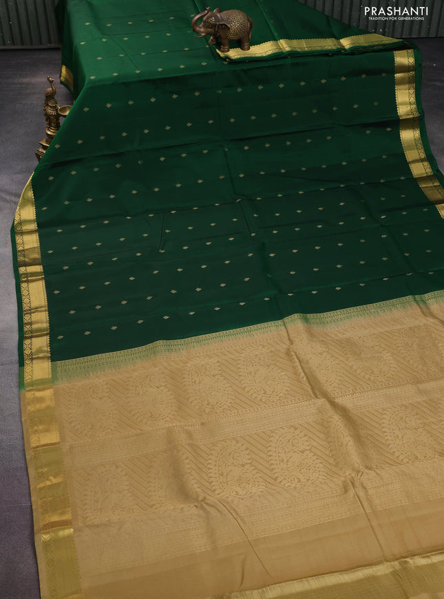 Kanchipuram silk saree green and sandal with zari woven buttas and zari woven border