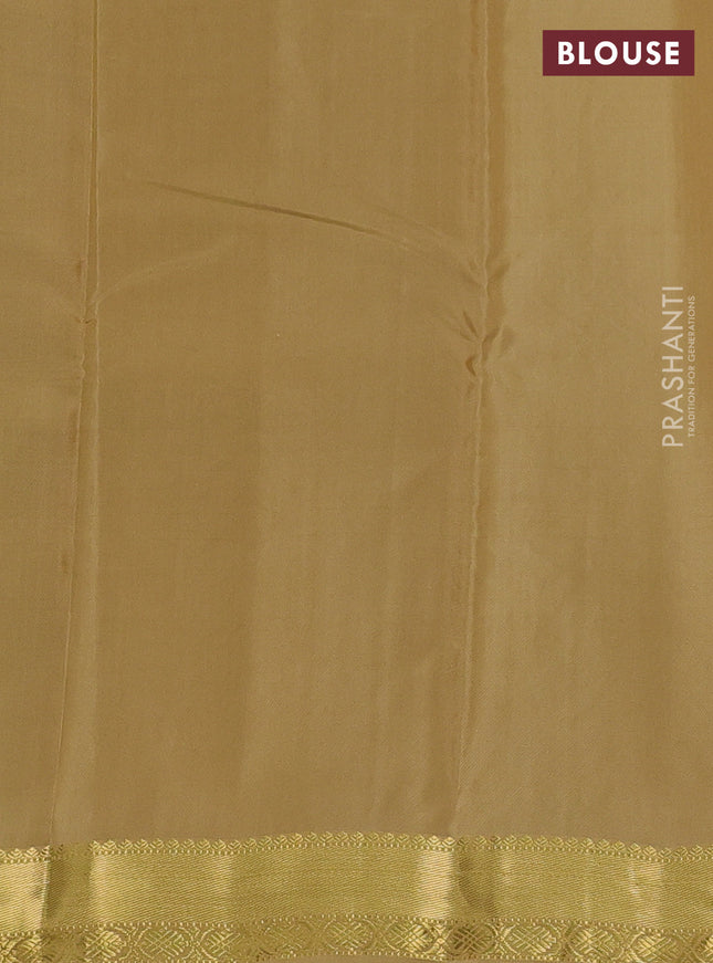 Kanchipuram silk saree green and sandal with zari woven buttas and zari woven border