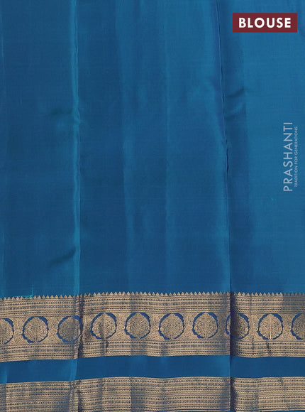 Kanchipuram silk saree blue and dual shade of teal green with plain body and rettapet zari woven border