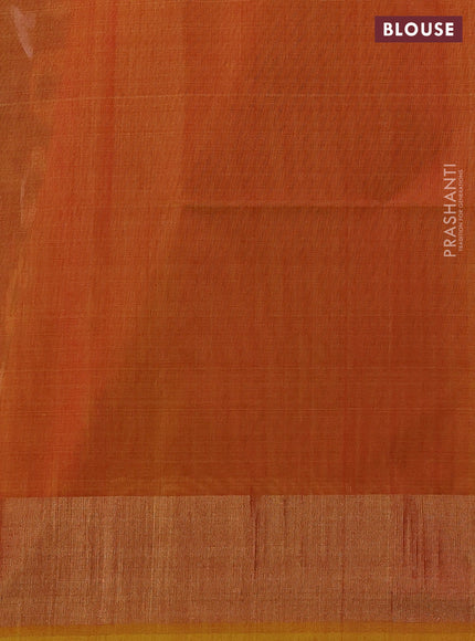 Ikat silk cotton saree deep coffee brown and yellow with allover ikat weaves and zari woven border