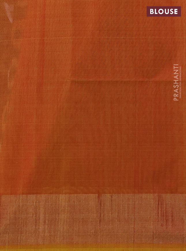 Ikat silk cotton saree deep coffee brown and yellow with allover ikat weaves and zari woven border