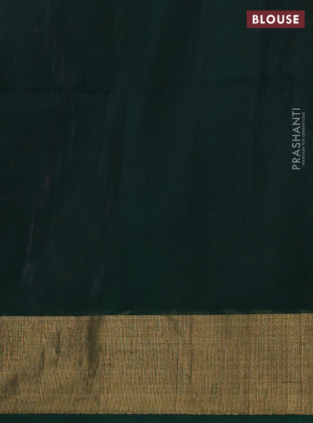 Ikat silk cotton saree deep violet and green with allover ikat weaves and zari woven border